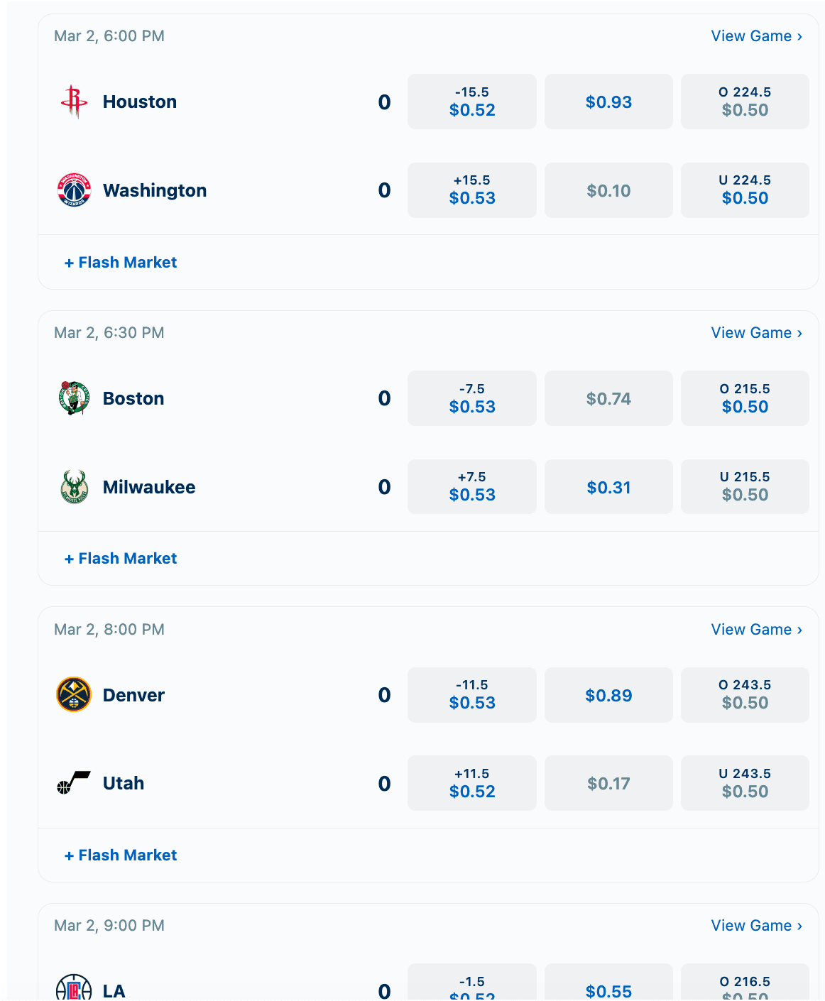 Today's NBA betting games widget